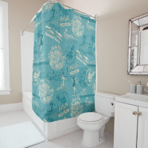 Rideaux De Douche Vintage Hawaiian Travel Collage en Turquoise