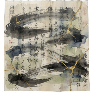 Rideaux De Douche Vintage Japanese Calligraphy Art (1)