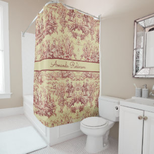 Rideaux De Douche Vintage Jaune Rouge Toile De Jouy Lac Monogramme