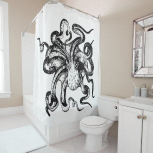 Rideaux De Douche Vintage Kraken Octopus Mer Nautique