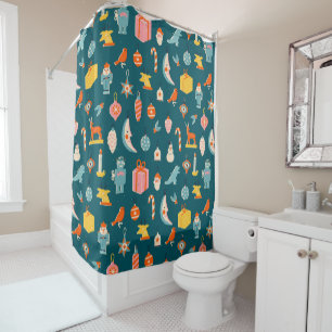 Rideaux De Douche Vintage Noël Ornements Motif