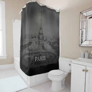 Rideaux De Douche Vintage Paris noir et blanc et Tour Eiffel