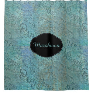 Rideaux De Douche Vintage Paris Postmarks Turquoise Douche personnal