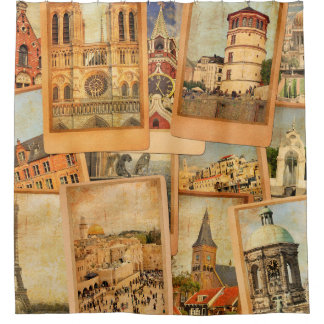 Rideaux De Douche Vintage photo cards collage. European, Middle East