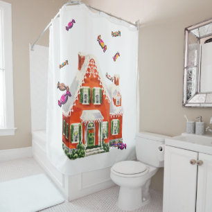 Rideaux De Douche vintage rétro Noël bonbons gingembre maison de pai