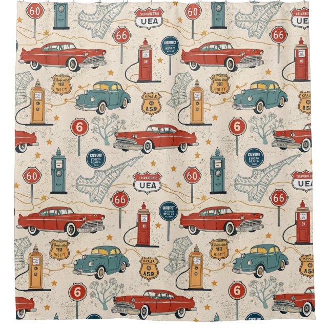 Rideaux De Douche Vintage Road Trip Pattern (2) (Devant)