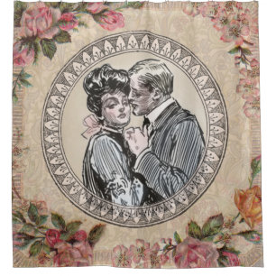 Rideaux De Douche Vintage Romance Couple : Antique Rose Girly Love