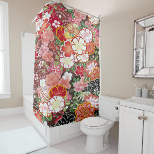 Rideaux De Douche Vintage rose blanc japonais Kimono fleurs florales