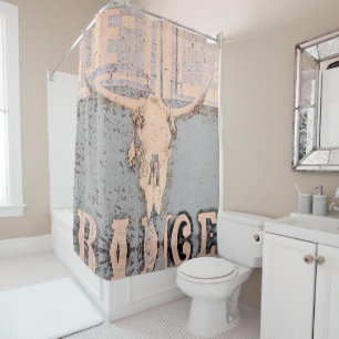 Rideaux De Douche Vintage Russe Taureau gris blanc Ouest