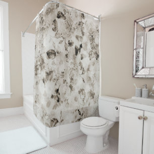Rideaux De Douche Vintage shabed élégant blanc gris rose floral