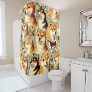Rideaux De Douche Vintage Shiba Inu Motif sans couture