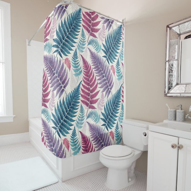 Rideaux De Douche Vintage-style botanical fern leaves (En situation)