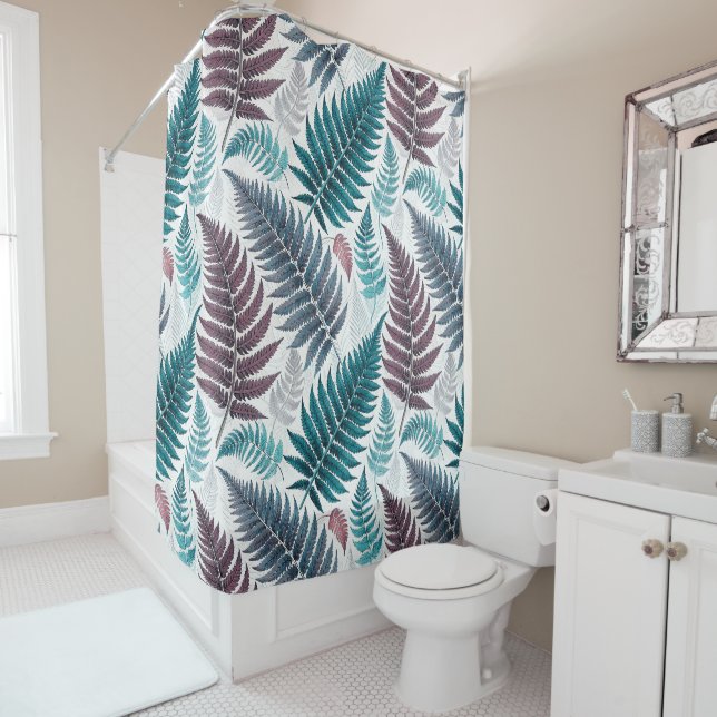 Rideaux De Douche Vintage-style botanical fern leaves (En situation)