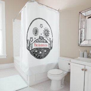 Rideaux De Douche Vintage Sun Moon Stars Océan Planète Terre Dessin