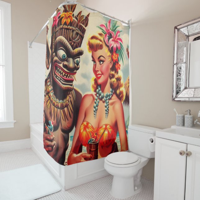 Rideaux De Douche Vintage Tiki Pin-up (En situation)