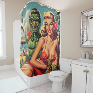 Rideaux De Douche Vintage Tiki vers le haut