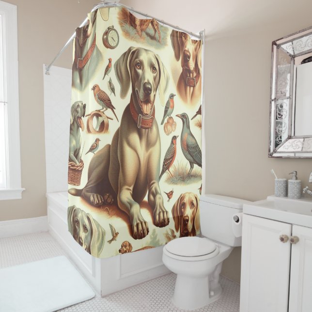 Rideaux De Douche Vintage Weimaraner sans fil (En situation)
