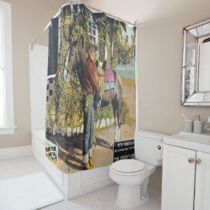 Rideaux De Douche Vintage Western Cowboy Avec Poster De Film Cheval
