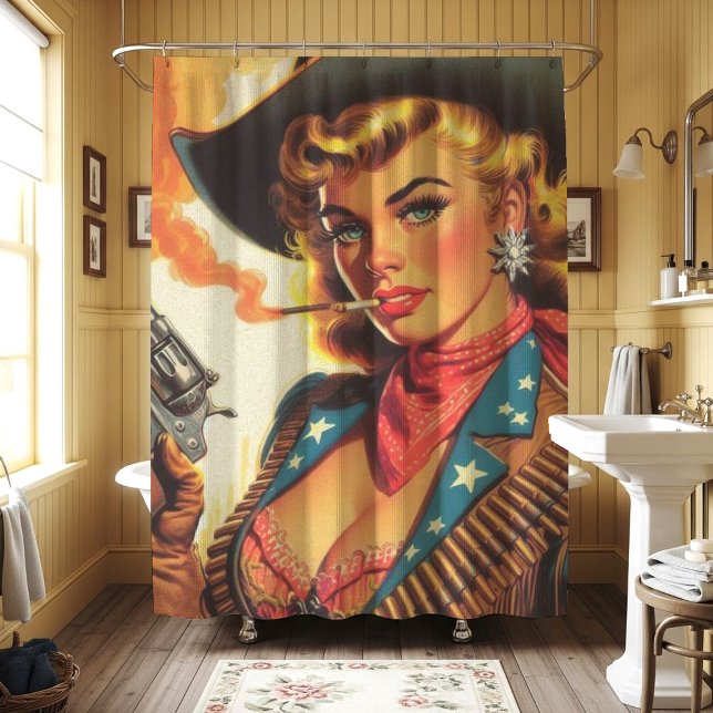 Rideaux De Douche Vintage Western Cowgirl Pin Up (Créateur téléchargé)