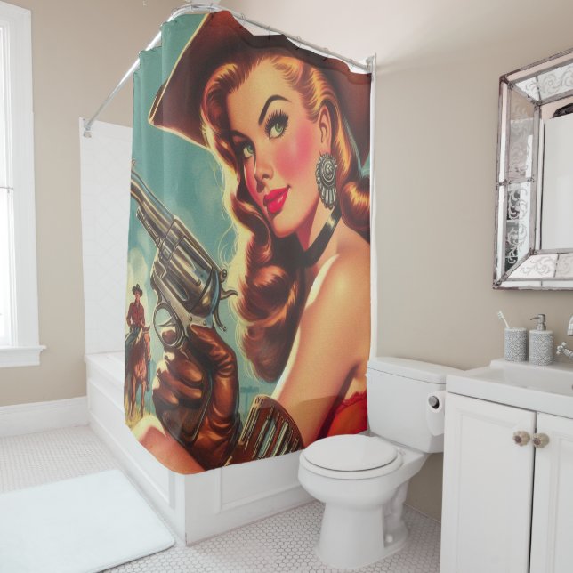 Rideaux De Douche Vintage Western Pin-up (En situation)