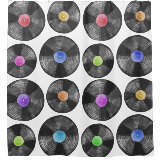 Rideaux De Douche Vinyl LP Records Retro Illustration (Devant)