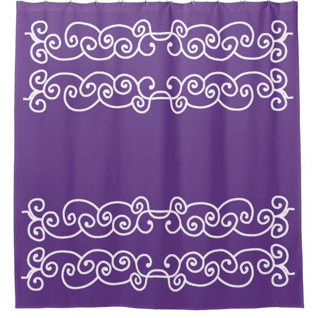 Rideaux De Douche Violet avec parchemins blancs (Devant)