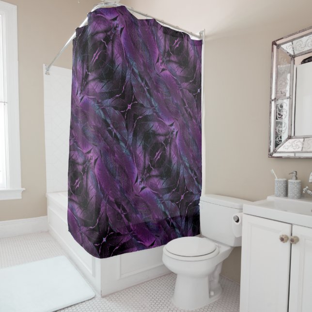 Rideaux De Douche Violet foncé violet pourpre Abstraite plumes textu (En situation)