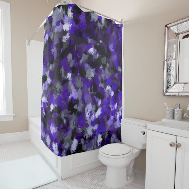 Rideaux De Douche Violet, Gris, Noir et Abstrait Bleu (En situation)