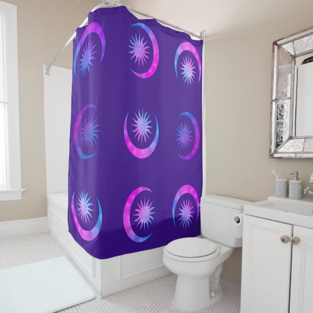 Rideaux De Douche Violet Indigo Purple Moon & Sun Zen Chambre (En situation)