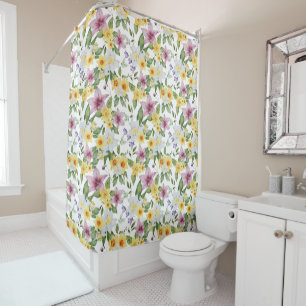 Rideaux De Douche Violet Jaune Blanc Vert Floral Boho Chic