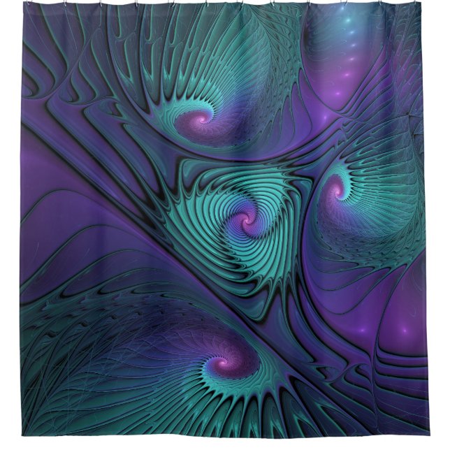 Rideaux De Douche Violet rencontre Turquoise moderne art fractal abs (Devant)