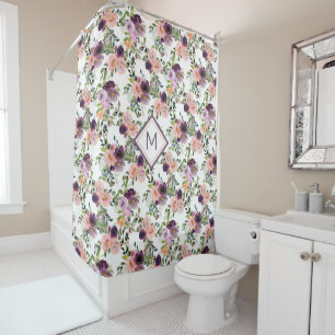 Rideaux De Douche Violet rose Lavande Rose Motif Monogramme