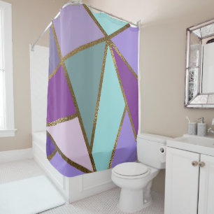 Rideaux De Douche Violet Rose Turquoise Turquoise & Bronze Or Géomét