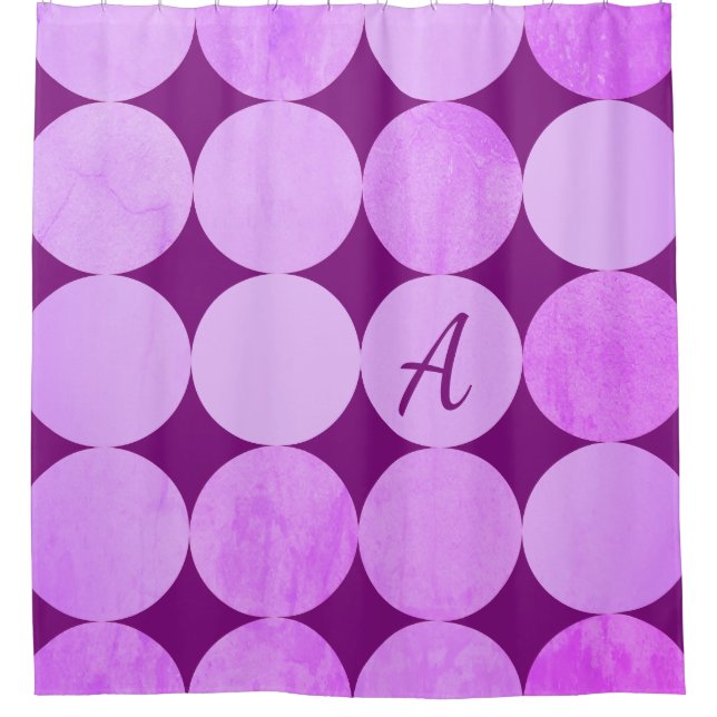 Rideaux De Douche Violet, Violet Magenta et Cercles roses Monogramme (Devant)