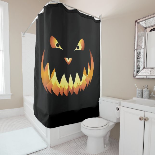 Rideaux De Douche Visage de citrouille 4 pour Halloween (En situation)