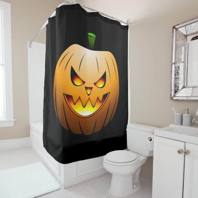 Rideaux De Douche Visage de citrouille d'Halloween effrayant (En situation)