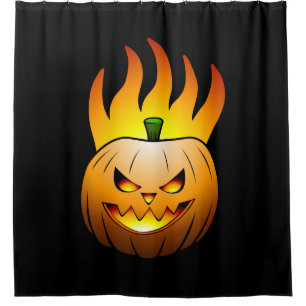 Rideaux De Douche Visage de citrouille enflammé d'Halloween
