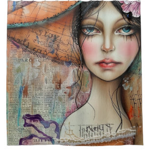 Rideaux De Douche Visage de collage de scrapbook vintage (10)