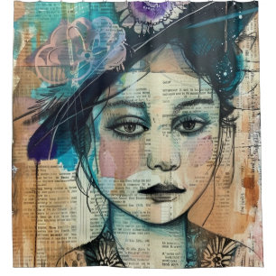 Rideaux De Douche Visage de collage de scrapbook vintage (7)