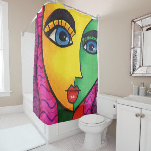 Rideaux De Douche Visage de fille abstrait coloré