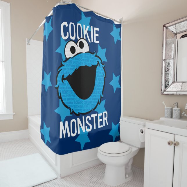 Rideaux De Douche Visage du Motif du monstre de cookies (En situation)