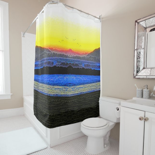 Rideaux De Douche Vision double du coucher de soleil mystique (En situation)