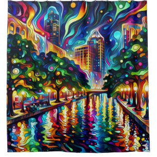 Rideaux De Douche Visions vibrantes : San Antonio Riverwalk psychédé