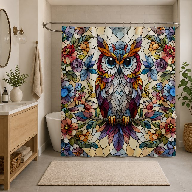 Rideaux De Douche Vitrail inspiré du hibou  (Créateur téléchargé)