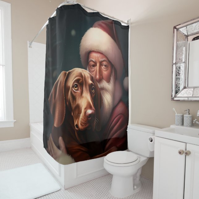 Rideaux De Douche Vizsla avec Noël Festif du Père Noël (En situation)