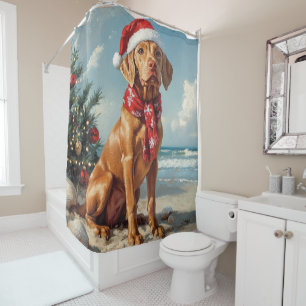 Rideaux De Douche Vizsla Chien Noël Plage Vintage