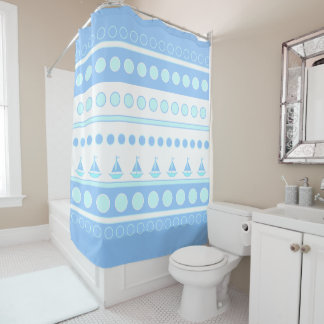 Rideaux De Douche Voiliers bleus et rangées de cercles