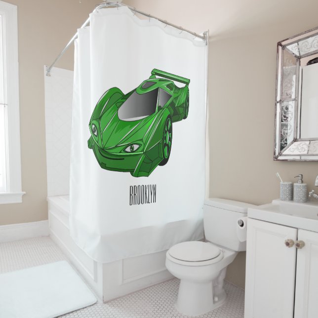 Rideaux De Douche Voiture de sport verte avec illustration airfos (En situation)