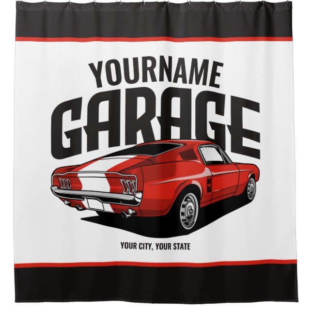 Rideaux De Douche Voiture Muscle Personnalisée 1967 Garage Fastback  (Devant)