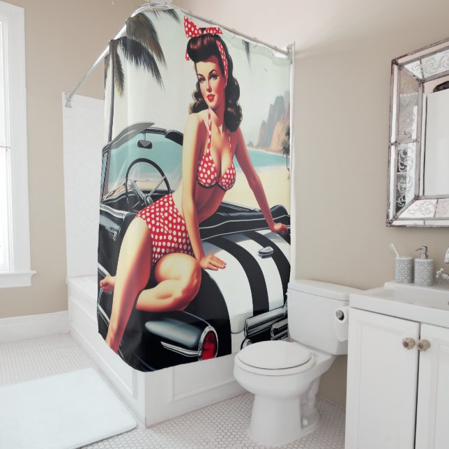 Rideaux De Douche Voiture Vintage Classic Pin Up (En situation)